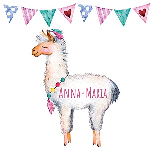 GRAZDesign Wandtattoo Lama Alpaka Mädchen Kinderzimmer | personalisiert mit Name | Wandaufkleber Geschenke für Mädchen | Wandsticker Deko selbstklebend, Aquarell Farben (83x50cm (Höhe x Breite)) von GRAZDesign