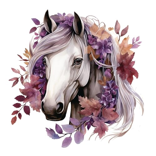 GRAZDesign Wandtattoo Pferd mit Blumen, Lila für Mädchen Wandaufkleber Kinderzimmer & Mädchenzimmer, Wanddeko als Aufkleber - 31x30cm von GRAZDesign