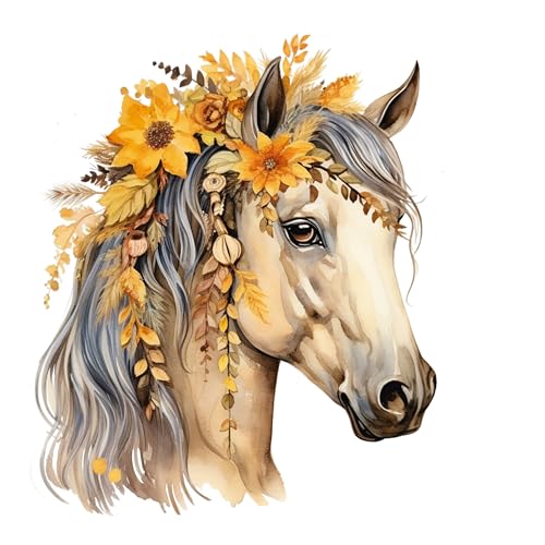 GRAZDesign Wandtattoo Pferd mit Blumen, gelb für Mädchen Wandaufkleber Kinderzimmer & Mädchenzimmer, Wanddeko als Aufkleber - 34x30cm von GRAZDesign
