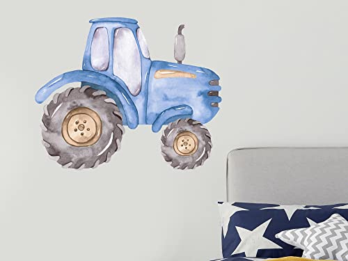 GRAZDesign Wandtattoo Traktor Trecker Kinderzimmer Junge, Wandaufkeber Kinderzimmer Deko Bilder Bauernhof Babyzimmer (70x57cm, Blau) von GRAZDesign