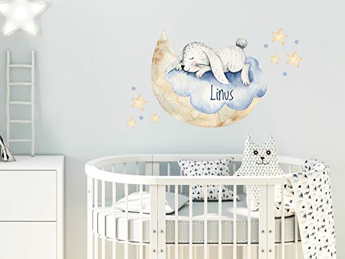 GRAZDesign Wandtattoo Babyzimmer Junge Mädchen, Hase auf Mond Namen, Kinderzimmerzimmer personalisiert, Entfernbare Wandsticker / 100x57cm GRAZDesign Wandtattoo Babyzimmer Junge Mädchen, Hase auf Mond Namen, Kinderzimmerzimmer personalisiert, Entfernbare Wandsticker / 100x57cm von GRAZDesign