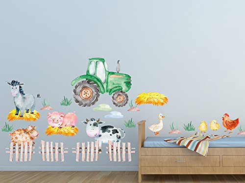 GRAZDesign Wandtattoo Traktor Kinderzimmer Junge, Trecker grün Tiere Kuh Schwein Schaf Bauernhof Stroh Wandsticker Babyzimmer 100x57cm GRAZDesign Wandtattoo Traktor Kinderzimmer Junge, Trecker grün Tiere Kuh Schwein Schaf Bauernhof Stroh Wandsticker Babyzimmer 100x57cm von GRAZDesign