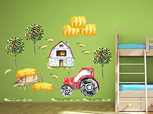 GRAZDesign Wandtattoo Trecker Kinderzimmer Junge | Traktor rot Bauernhof Bäume Stroh | Wandsticker Babyzimmer | Wand Deko zum Aufkleben | selbstklebend 100x57cm GRAZDesign Wandtattoo Trecker Kinderzimmer Junge | Traktor rot Bauernhof Bäume Stroh | Wandsticker Babyzimmer | Wand Deko zum Aufkleben | selbstklebend 100x57cm von GRAZDesign