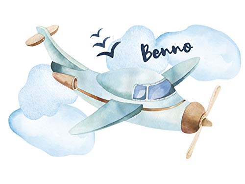 GRAZDesign Wandtattoo Kinderzimmer Junge Flugzeug | personalisiert mit Name | Wandsticker Babyzimmer Baby Jungen | Wandaufkleber Kinderzimmer Deko 99x57cm, blau GRAZDesign Wandtattoo Kinderzimmer Junge Flugzeug | personalisiert mit Name | Wandsticker Babyzimmer Baby Jungen | Wandaufkleber Kinderzimmer Deko 99x57cm, blau von GRAZDesign