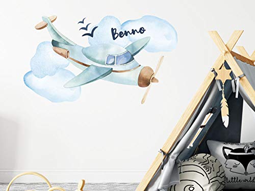 GRAZDesign Wandtattoo Kinderzimmer Junge Flugzeug | personalisiert mit Name | Wandsticker Babyzimmer Baby Jungen | Wandaufkleber Kinderzimmer Deko Blaue Wolke, 86x50cm GRAZDesign Wandtattoo Kinderzimmer Junge Flugzeug | personalisiert mit Name | Wandsticker Babyzimmer Baby Jungen | Wandaufkleber Kinderzimmer Deko Blaue Wolke, 86x50cm von GRAZDesign