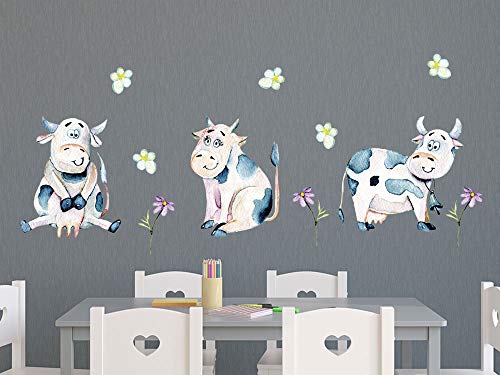 GRAZDesign Wandtattoo Kinderzimmer lustige Kühe, Wandaufkleber für Jungen Mädchen, Wanddeko Wandsticker Deko für Babyzimmer Baby Tiere, Aquarell / 57x80cm von GRAZDesign