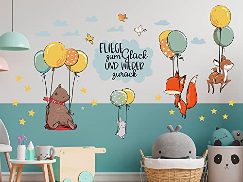 GRAZDesign Wandtattoo Kinderzimmer Tiere und Luftballons, als Set, Wandsticker Wandaufkleber Babyzimmer für Jungen und Mädchen / 100x57cm von GRAZDesign
