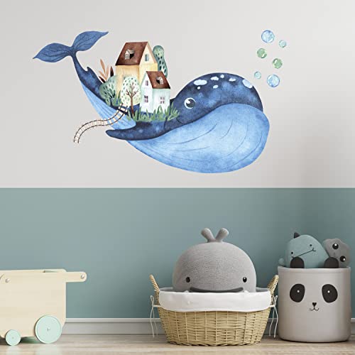 GRAZDesign Wandtattoo Kinderzimmer Wal mit Häuser, Wandsticker Unterwasserwelt als Aufkleber für Kinderzimmer & Babyzimmer, Wandaufkleber Bad, Aquarell Größe 52x30cm von GRAZDesign