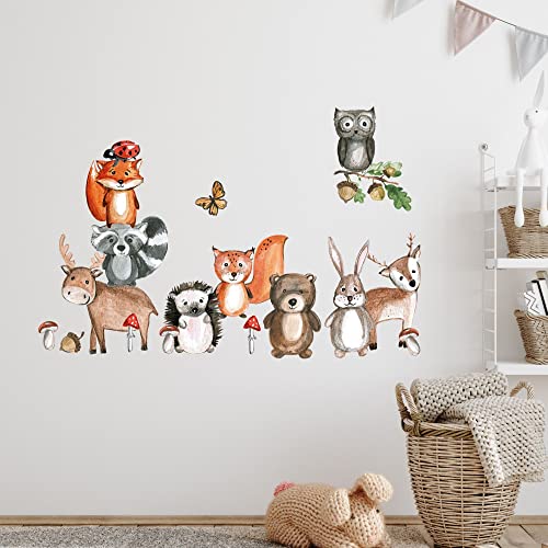 GRAZDesign Wandtattoo Waldtiere Kinderzimmer Babyzimmer als Set, Aquarell Wald-Tiere für Tapete, Wandsticker Tiere für Babyzimmer Jungen und Mädchen - Set Kleine Tiere von GRAZDesign