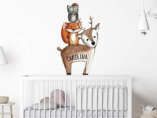 GRAZDesign Wandtattoo Waldtiere Kinderzimmer mit Namen personalisiert, Lustige Pyramide mit Tieren / 99x57cm von GRAZDesign