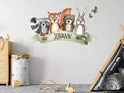 GRAZDesign Wandtattoo Kinderzimmer Waldtiere mit Namen personalisiert | Wandsticker Kinderzimmer | selbstklebende Aufkleber Tiere mit Wunschnamen - 101x57cm von GRAZDesign