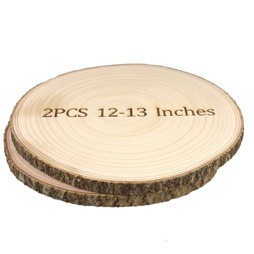 Holzscheiben für Tafelaufsätze, 30,5 - 33 cm, 2 Stück, rustikale Hochzeitstischdekoration (2 Stück 30,5–33 cm) von GRCEOY