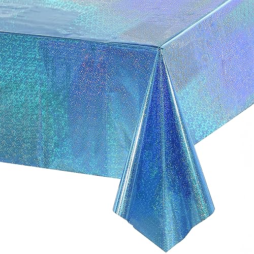 Blau Party Tischdecke Glitzer - Foil Kindergeburtstag Tischdecken Wasserabweisend Einweg Deko für Meerjungfrau Frozen Stitchs Gefrorene Unterwasserwelt Geburtstag Toys Einschulung Schulkind Party von GREATRIL