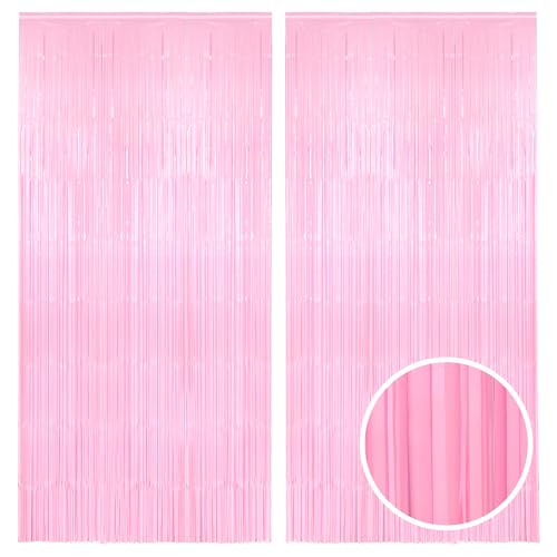 GREATRIL Lametta Vorhang Pastell Rosa - Mädchen Luftschlangen Foto Hintergrund für Schulkind Babyparty Karneval Gänseblümchen Schmetterling Fee Summer Carnival Valentinstag Party Deko von GREATRIL