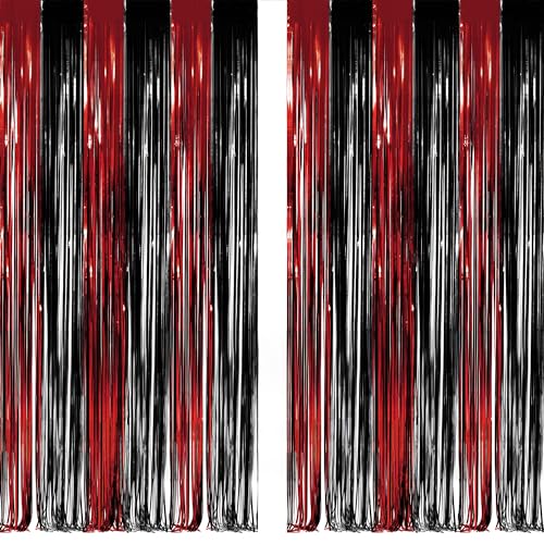 GREATRIL Lametta Vorhang Schwarz Rot - Metallic Luftschlangen Fransen Vorhänge Fotowand Hintergrund für Casino Las Vegas Ladybug Musical Rockabilly Piraten Zirkus Halloween Hexen Geburtstag Party von GREATRIL