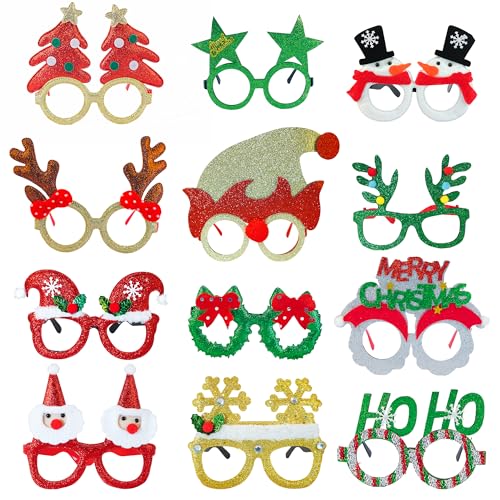 GREATRIL Weihnachtsbrillen Rahmen Glitzer Party Spaß Brillen Gestell Foto Requisiten mit Weihnachtsmann Geweih Schneemann Weihnachtsbaum Deko 12 Stück GREATRIL Weihnachtsbrillen Rahmen Glitzer Party Spaß Brillen Gestell Foto Requisiten mit Weihnachtsmann Geweih Schneemann Weihnachtsbaum Deko 12 Stück von GREATRIL