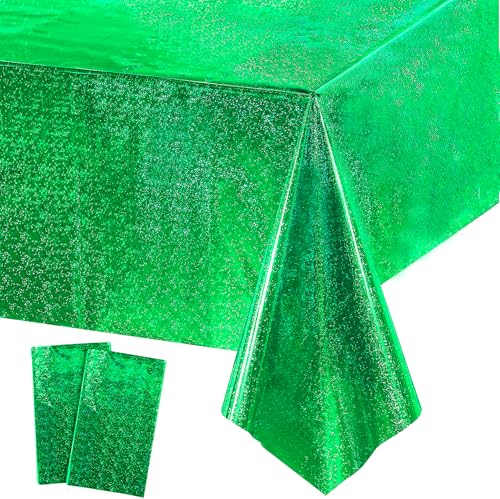 Party Tischdecke Grün Glitzer - Geburtstag Tischdecken Foil Plastik Einweg Party Deko für Minecrafs Dschungel Dino Sommer Traktor Hawaii Aloha Lion Fußball Geburtstag St Patrick's Day Deko von GREATRIL