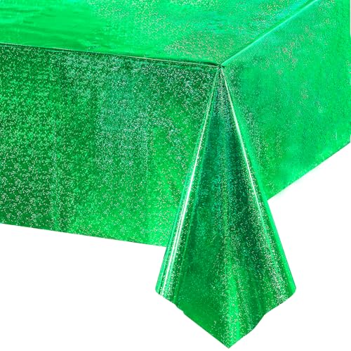 Party Tischdecke Grün Glitzer - Kindergeburtstag Tischdecken Foil Plastik Einweg Party Deko für Dschungel Minecrafs Hawaii Aloha Lion Dino Fussball Traktor Geburtstag St Patrick's Day Party von GREATRIL