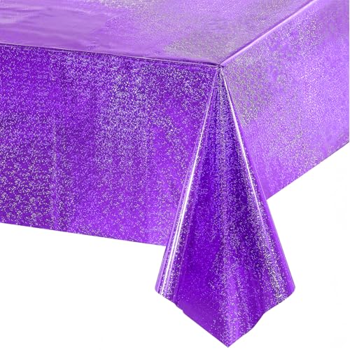 Party Tischdecke Lila Glitzer 1 Stück - Geburtstag Tischdecken Foil Plastik Einweg Party Deko für Monster Vampire Fortnits Wish Schmetterling Euphoria Einschulung Schulkind Tischdecke Deko von GREATRIL
