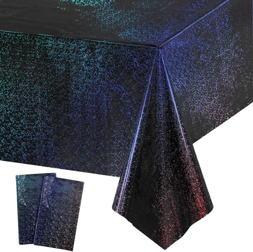 Party Tischdecke Schwarz Glitzer 2 Stück - Halloween Kindergeburtstag Foil Tischdecken Wasserabweisend Einweg Deko für Halloween Hexen Gespenster Kürbis Grusel Silvester Geburtstag Party von GREATRIL