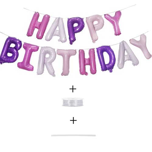 Rosa Lila Happy Birthday Folienballons Girlande - GREATRIL Mädchen Geburstag Girlande Ballon Party Deko für Einhorn Fee Prinzessin Schmetterling Geburtstag Party Dekoration von GREATRIL