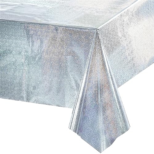 Silber Party Tischdecke Glitzer Wasserabweisend Einweg Rechteck Tischdecke für Abschluss Disco 90er 80s Party Geburtstag Feier Weihnachten Silvester Tischdecke Dekorationen 137 x 274cm,1 Packungen von GREATRIL