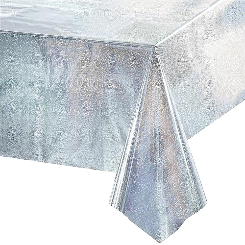 Silber Party Tischdecke Glitzer - Wasserabweisend Einweg Rechteck Tischdecke für Silvester Silberhochzeit deko Eurovision Song Abschluss Disco Party Geburtstag Tischdecke Dekorationen 1 Stück von GREATRIL