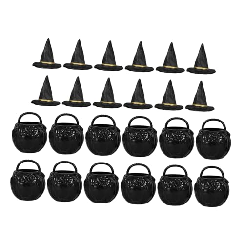 GREENADSCAPE 1 Set Hexenhut Eimerglas, Miniatur Kessel, Mini Ornamente, Party Halloween Charms, Halloween Miniatur Kessel, Großpackung, Halloween Hexenhut Miniaturen, Kunststoff Kessel von GREENADSCAPE