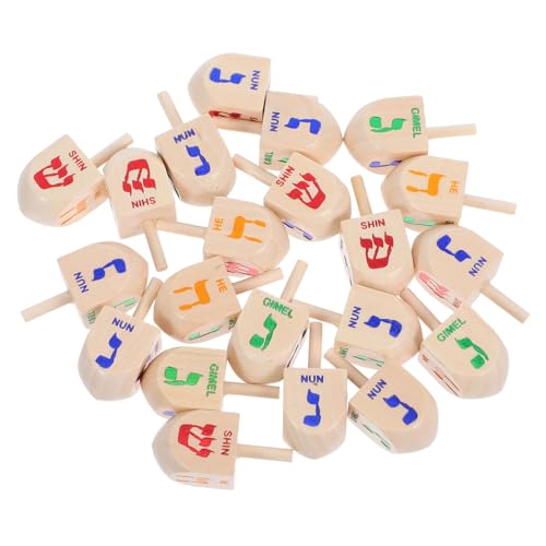 GREENADSCAPE 20 Stück Teiliges Handgefertigte Holz Dreidel Traditionelle Chanukka Spielkreisel mit Natürlicher Maserung Dekorative Dreidels für Kulturelle Festspiele Familienfeiern und von GREENADSCAPE