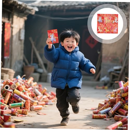 GREENADSCAPE 300 Stk. Kreative Rote Umschläge zum Chinesischen Neujahr Jahr Des Pferdes Glücksumschläge für Frühlingsfest Familien und Geschäftsgeschenke von GREENADSCAPE