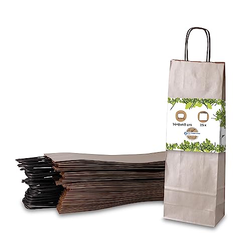 GREENBOX 25 Stück Flaschentüten Geschenk Tüten mit Henkel 14x8x40cm Kraftpapier Grammatur 100 G/M2 edle Flaschen Verpackung I Weinflaschentasche I Geschenkbeutel Wein I Papiertüten silber von GREENBOX