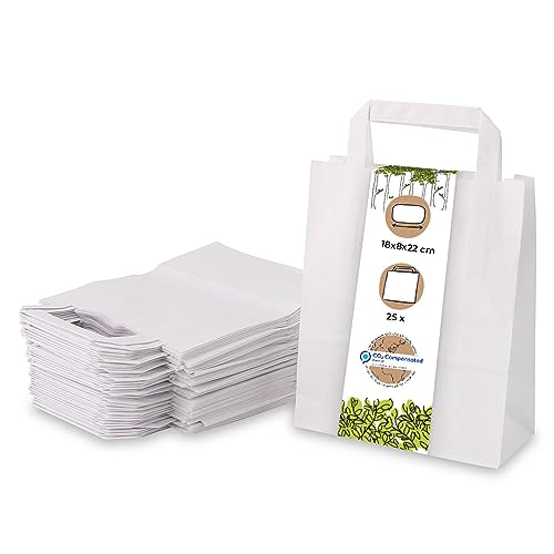 GREENBOX weiße Papiertüten mit Griff I umweltschonende Papiertüte aus Kraftpapier I Geschenktüte biologisch abbaubar, Tüten kompostierbar I 25 x weiße Papiertragetaschen mit Henkel 18x8x22 cm GREENBOX weiße Papiertüten mit Griff I umweltschonende Papiertüte aus Kraftpapier I Geschenktüte biologisch abbaubar, Tüten kompostierbar I 25 x weiße Papiertragetaschen mit Henkel 18x8x22 cm von GREENBOX