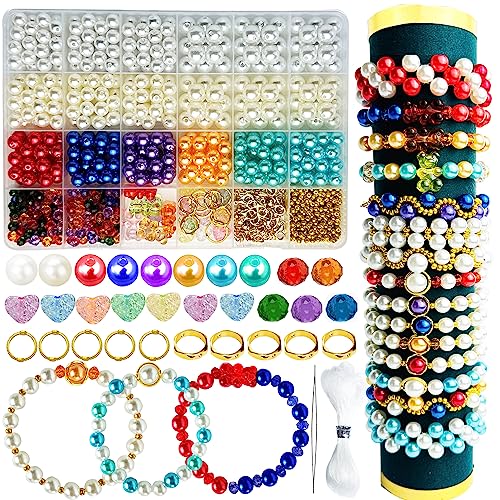 GREFIYAS Basteln Perlen set zum auffädeln,Bunt Perlen für armbänder,8mm/10mm Weiße Perlen,6 Farben 8mm Basterperlen,Gold Perlen,Armband set selber machen,Schmuck Perlen Kinder Erwachsene von GREFIYAS