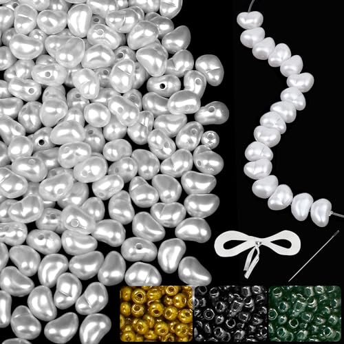 GREFIYAS Weiße Perlen zum auffädeln,Erdnussförmige perlen für armbänder,weisse Perlen, Weiss schmuck perlen, Perlen set Weiß,Schmuck selber machen,armband set selber machen von GREFIYAS