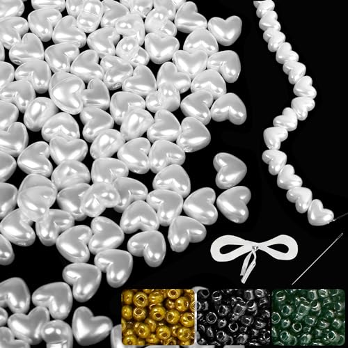 GREFIYAS Weiße Perlen set zum auffädeln,Herzförmige Perlen für armbänder,weisse Perlen, Weiss schmuck perlen, Perlen set Weiß,Schmuck selber machen,armband set selber machen von GREFIYAS
