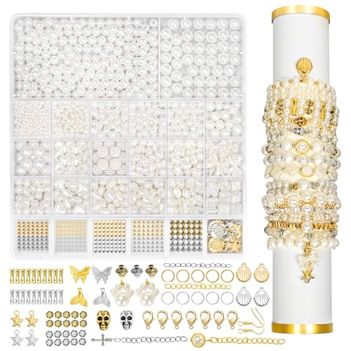 GREFIYAS Weiße Perlen set armbänder selber machen,perlen weiss 3/4/5/6/8/10mm,weisse perlen für armbänder,Schmuck perlenset,Goldene und Silber perlen, perlen armbänder weiß für erwachsene GREFIYAS Weiße Perlen set armbänder selber machen,perlen weiss 3/4/5/6/8/10mm,weisse perlen für armbänder,Schmuck perlenset,Goldene und Silber perlen, perlen armbänder weiß für erwachsene von GREFIYAS
