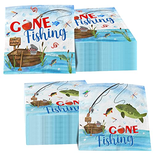 Gone Fishing Servietten, 40 Stück, für Angeln, Partyzubehör, Dekoration, kleiner Angler, Einweg, gefaltet, Geburtstag, Sommer, Strand, Party-Dekorationen von GREHUMOR