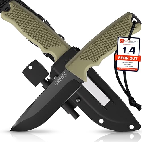 GREIFS® Outdoor-Messer G-Serie aus 440C Stahl mit Holster & Dangler, edles Survival Messer für die Bushcraft Ausrüstung, Jagdmesser, Schnitzmesser, Fahrtenmesser (G7/Grün) von GREIFS