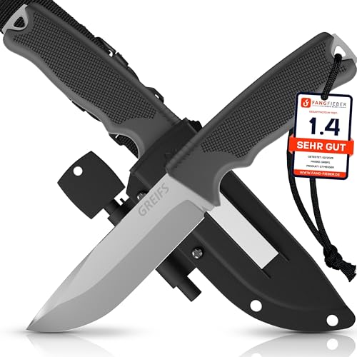 GREIFS® Outdoor-Messer G-Serie aus 440C Stahl mit Holster & Dangler, edles Survival Messer für die Bushcraft Ausrüstung, Jagdmesser, Schnitzmesser, Fahrtenmesser (G7/Silber) von GREIFS