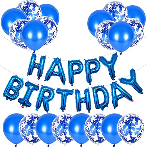 GREMAG Alles Gute zum Geburtstagsbanner, Blaue Ballondekoration, 20PCS Ballons enthalten Blaue Latexballons x10, Blaue Konfettiballons x10 und 16 Zoll Folienballons von GREMAG