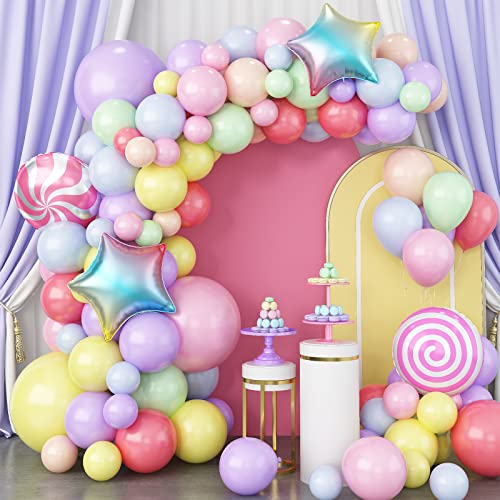 GREMAG Pastell-Ballongirlanden-Set, 112-teiliges Assorted Macaron Balloons Arch Kit, Rainbow Color Balloons Girlande with Star Candy Windmill Folienballon für Mädchen, Babyparty, Geburtstag von GREMAG