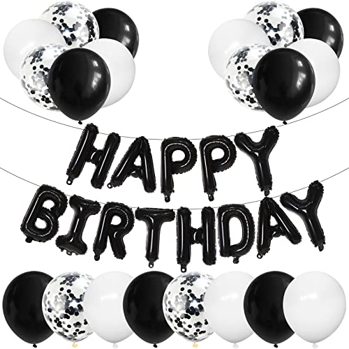Geburtstagsdeko Rot Luftballons, Happy Birthday & Schwarz Weiß Luftballons 20PCS, Schwarz Konfetti Luftballon und 40CM Folienballons Banner Party Dekoration für Jungen Mädchen Frauen Männer Geburtstag von GREMAG