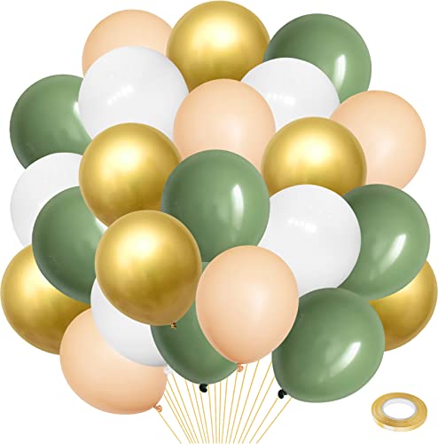Grün Luftballons, 40 Stück Retro Grün Aprikose Latex Luftballons & Metallisch Gold Luftballons Geburtstagsdeko für Mädchen Jungen Birthday Hochzeit Babyparty Jubiläum Halloween Abschluss Babydusche von GREMAG