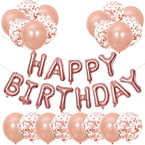 Happy Birthday Banner, Rosegold Luftballons, 20 Stück Latex-Konfetti und 10 Stück 40,6 cm Folienballon für Jungen und Mädchen Happy Birthday Banner, Rosegold Luftballons, 20 Stück Latex-Konfetti und 10 Stück 40,6 cm Folienballon für Jungen und Mädchen von GREMAG