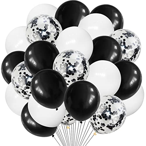 Schwarz Weiß Luftballons, 40 Stück Weiß Schwarz Latex Schwarz Konfetti Luftballons mit Band Geburtstagsdeko für Mädchen Jungen Birthday Hochzeit Babyparty Jubiläum Halloween Abschluss Babydusche von GREMAG