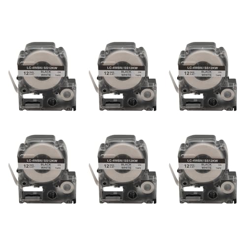 GREOHNMPAW 30 Pack -4WBN LC-4WBN9 (SS12KW) Etiketten BäNder für LabelWorks LW300 LW400 LW500 LW700 Schwarz auf 1/2 X 26,2 Fuß (12 mm X 8 M) von GREOHNMPAW