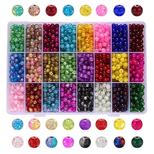 GREOHNMPAW Crackle-Lampwork-Glasperlen, Handgefertigte Runde Lose Abstandsperlen für ArmbäNder, Halsketten, Schmuckherstellung, 6 Mm von GREOHNMPAW