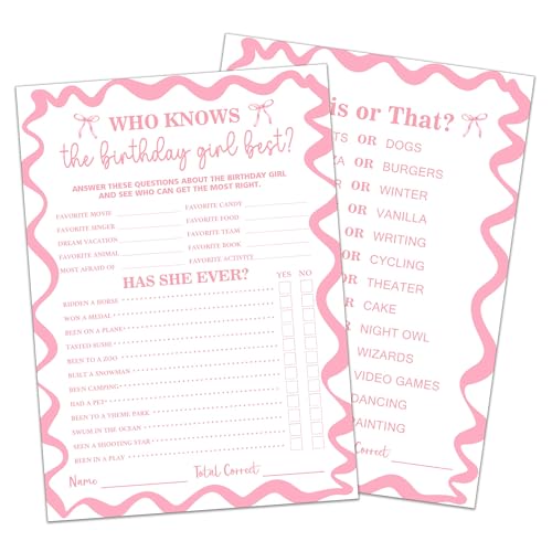 GREOXG Rosa Geburtstagsspielkarte, 12,7 x 17,8 cm Schleifen-Thema-Partykarte, Wer kennt den Geburtstag am besten, Unterhaltung, kreative Spiele für Freunde, doppelseitig, Partyzubehör und Dekorationen GREOXG Rosa Geburtstagsspielkarte, 12,7 x 17,8 cm Schleifen-Thema-Partykarte, Wer kennt den Geburtstag am besten, Unterhaltung, kreative Spiele für Freunde, doppelseitig, Partyzubehör und Dekorationen von GREOXG