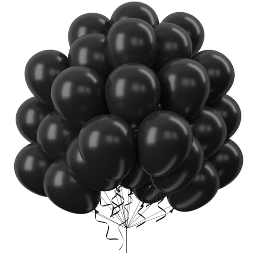60 Stück Schwarze Luftballons, 12 Zoll Schwarz Helium Ballons, Schwarzer Chrom Glänzende Latex Ballons, Hochzeit Luftballons, für Herren Damen Geburtstags Halloween Party Ballons Deko von GRESAHOM