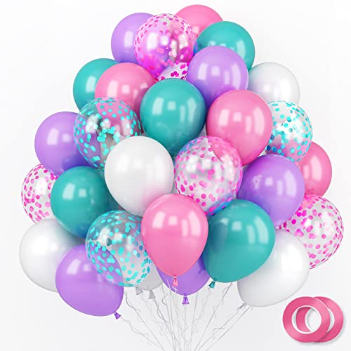 Einhorn-Luftballons, 60 Stück, königsblau, rosa, lila, Helium-Latex-Luftballons, 30,5 cm, mit blau-rosa Konfetti-Luftballons und Bändern für Kindergeburtstag, Hochzeit, Babyparty, Jahrestag, Party-Dekorationen von GRESAHOM